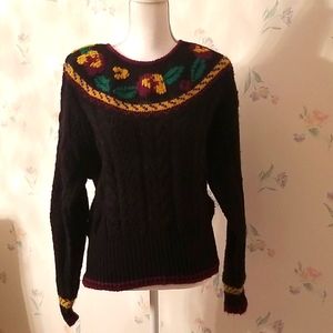 Liz Claiborne Colorful Shawl Neck Black Sweater